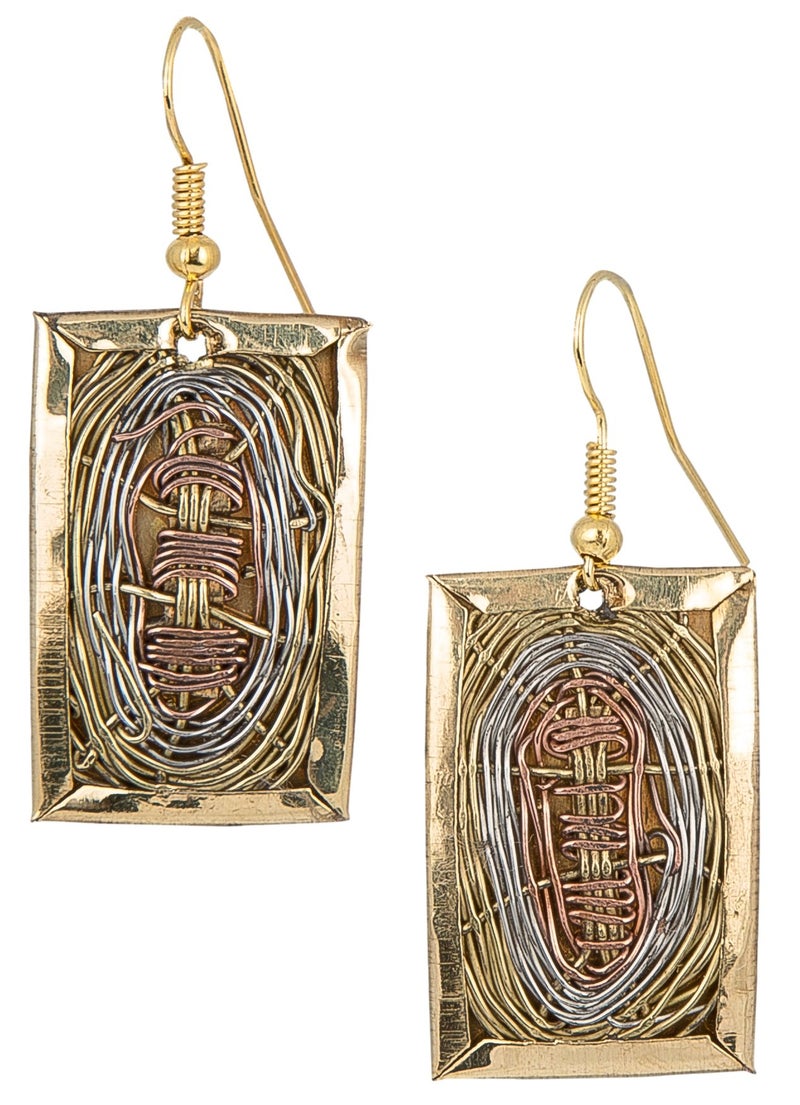 SPUNKYsoul Handmade 3 Toned Basket Weave Earrings | SPUNKYsoul Collection (Rectangle) - Image 1